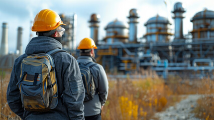 Group of various national engineer professional successful team corporate workers standing in factory.generative ai