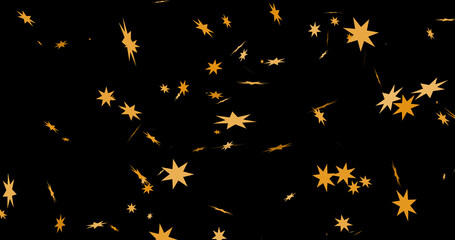 Vertical cute adorable confetti stars falling loop motion graphic asset. Confetti party popper explosion slowly falling star particles bg. Ideal for award shows, birthday cards, concerts, etc.