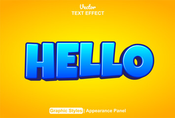hello text effect with blue graphic style and editable.