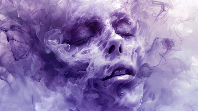 a purple smoke background, the smoke is forming a skull