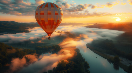 Hot air balloon in flight.