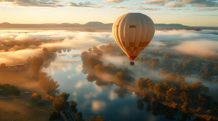 Hot air balloon in flight.
