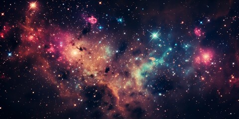 Through the lens of a telescope, deep space reveals its colorful splendor, with countless stars shimmering amidst vibrant nebulae, offering a mesmerizing glimpse into the vast. - obrazy, fototapety, plakaty