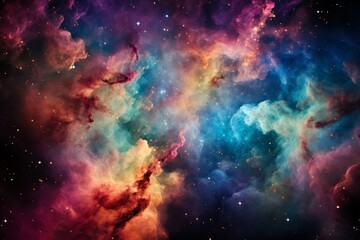 A colorful nebula glows with hues of celestial beauty, painting the cosmic canvas with its ethereal presence, a captivating testament to the wonders of the universe.