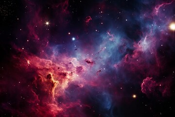 A nebula depicted in a red scale reveals a stunning celestial landscape, bathed in rich hues of crimson and scarlet, evoking a sense of cosmic majesty. - obrazy, fototapety, plakaty