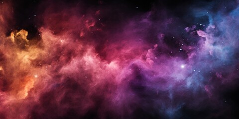 Fototapeta premium A colorful nebula, swirling with vibrant hues of red, blue, and yellow, paints a mesmerizing tableau against the dark expanse of space.