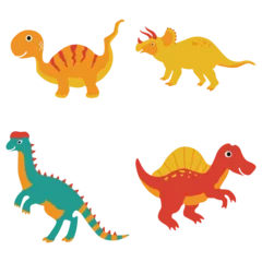 Behang Dinosaurussen Collection of Adorable Dinosaurs Illustration. Cute Cartoon Design Style, Isolated On White Background.