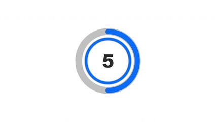 Animated countdown timer. 10 second countdown number and blue circle on white background. 4k Video