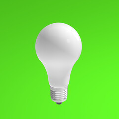 White light bulb on bright color background in pastel colors. Minimalist concept, bright idea concept, isolated lamp. 3d render illustration