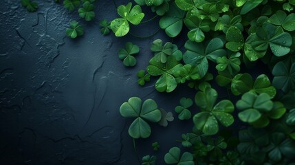 Happy St. Patrick's Day background. green shamrock on dark background