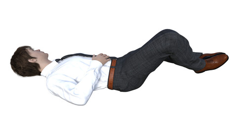 仰向けで眠っている男性を真横から見た3Dイラスト