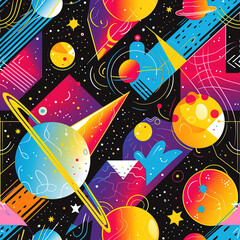Space and planets colorful minimal cartoon pop art repeat pattern