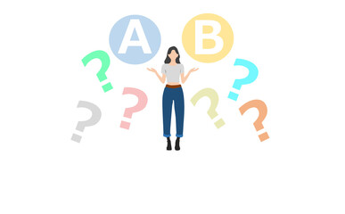 どっちを選ぶか考えている女性のイラスト