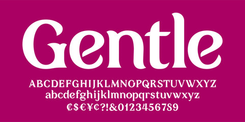 An elegant decorated alphabet font in a modern style. Uppercase, lowercase letters, symbols and arabic numerals. Suitable for logos. Vector illustration for your design.