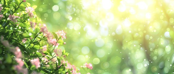 spring background of green grass and flowers with natural bokeh