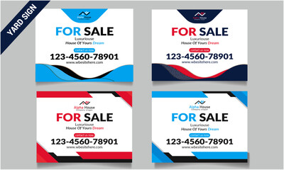 Home sale business real estate company ads, yard sign, signage design vector template for outdoor advertising multiple color version red neilnavy blue