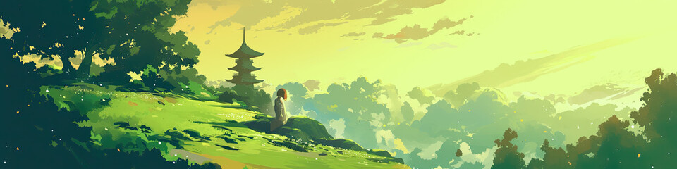 Japan landscape, Japanese landscapes illustration backdrop background, cartoon anime style beautiful views, generated ai