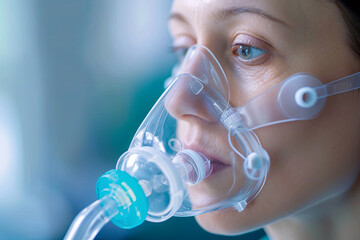 An individual utilizing a nebulizer to inhale medication - obrazy, fototapety, plakaty
