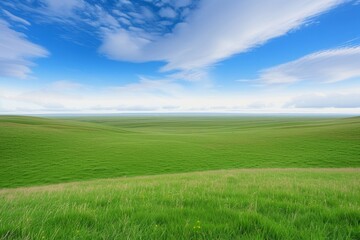 Obraz premium A Breathtaking Landscape Reveals a Rolling Slope Blanketed in Lush Green Grass, Harmonizing with the Expansive Blue Sky and Soft Clouds