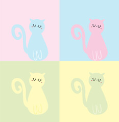 Vector doodle hand drawn colourful cat stickers collection
