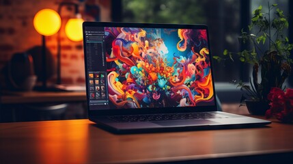 Graphic designer creating digital artwork on laptop with drawing pen and tablet