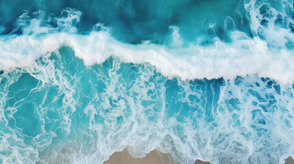 Spectacular aerial top view background photo of ocean sea water white wave splashing in the deep sea. Drone photo backdrop of sea wave in bird eye waves. - obrazy, fototapety, plakaty