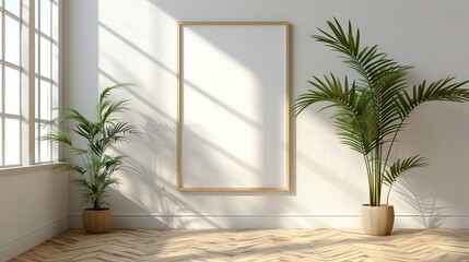 Fototapeta na wymiar Blank frame for mockup, frame hanging on a wall, boho modern style.