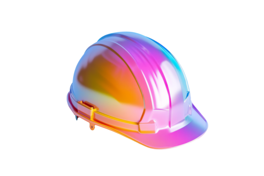 A construction helmet mockup featuring a gradient color palette, showcasing a transition of colors against a pristine white backdrop.
