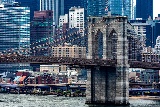 Brooklyn Bridge linking the boroughs of Manhattan and Brooklyn in New York (USA) this bridge is one of the most famous, well known and largest in the Big Apple.