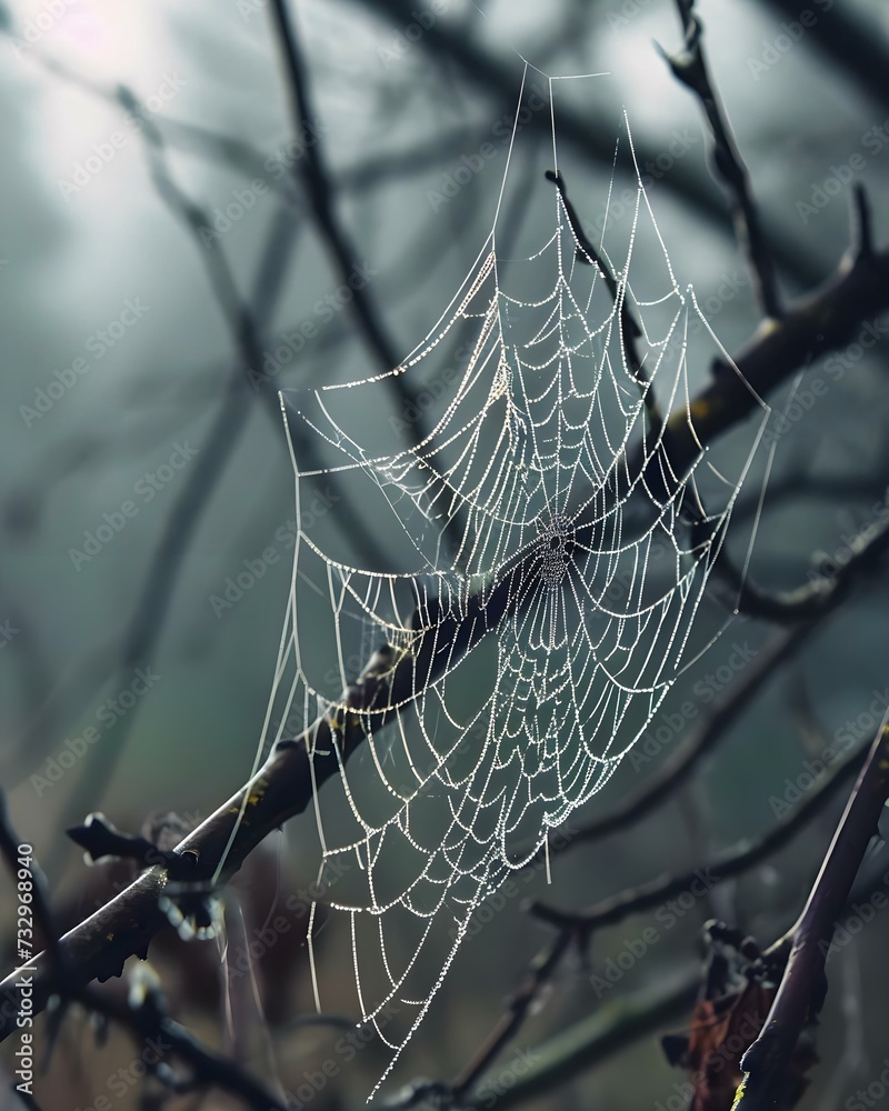 Sticker a spider web sits on a tree branch