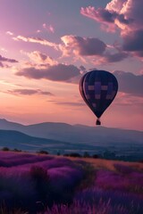 Fototapeta premium a hot air balloon flying over a lavender field