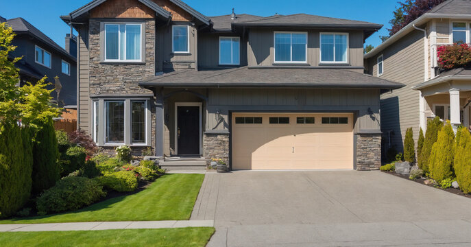 A picturesque suburban neighborhood in Canada showcases modern, upscale homes with spacious yards and luxurious design.