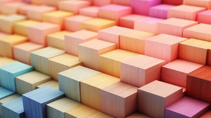Colorful wooden blocks stacked in a gradient pattern. Conceptual image of creativity, diversity, growth, and progress.