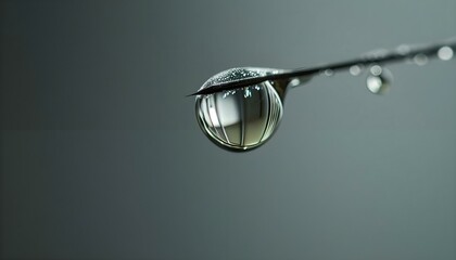 a drop of water hanging from a blade of grass