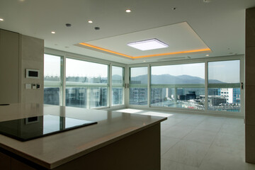 View of the renovated living room in the apartment