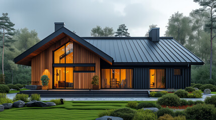 corrugated metal roof installed in a modern house. Corrugated metal roof Modern roof made of metal Metal sheet roof,generative ai