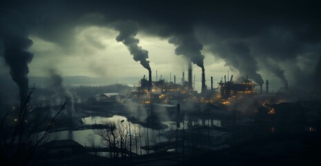 AI generated factory against a backdrop of a cloudy sky