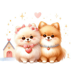 Obraz premium Pomeranian Valentine: Cute Dog with Heart for Valentine's Day Adorable Pomeranian Puppy: Valentine's Day Love and Affection Celebrate Valentine's Day with a Sweet Pomeranian Companion