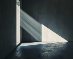an empty room with a light coming through the window