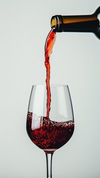 red wine pouring into wine glass,