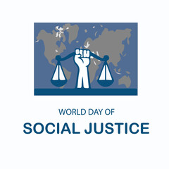 World Social Justice Day, Judge balance with Law book on world, view from above, concept with text World Day of Social Justice, February 20, selected focus, narrow depth of field, social justice