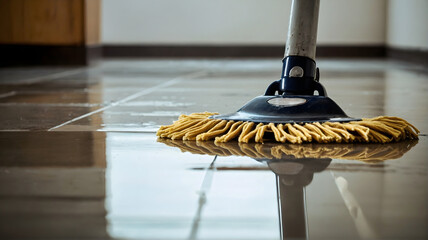 Cleaning mop concept template, tools banner with copy space area, background