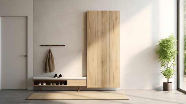 A minimalist entryway with a sleek shoe cabinet hidden within the wall © Warda