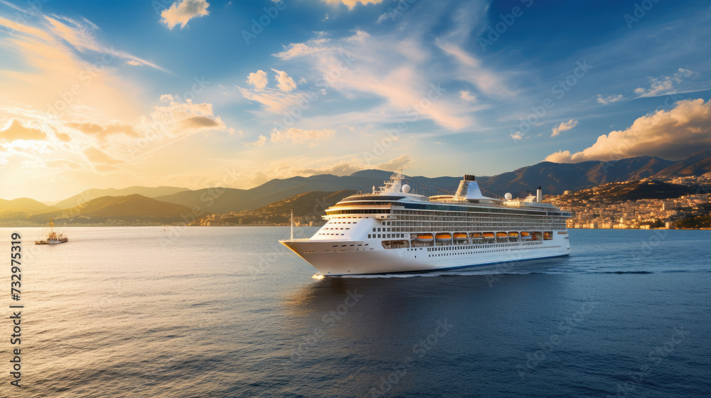 Canvas Prints Cruise ship in the ocean at sunset. Generative AI.