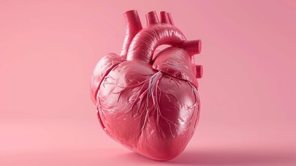
Human heart model isolated on pink background.