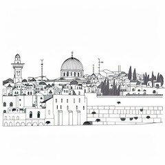 Generative AI image of Extremely simple one line art, of Jerusalem