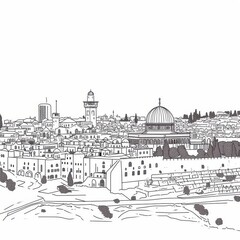 Generative AI image of Extremely simple one line art, of Jerusalem
