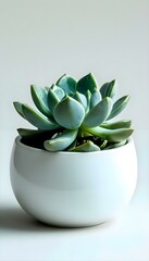 a white bowl with a green plant in it