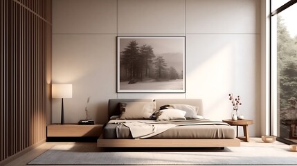 A minimalist bedroom with a fold-out bed that becomes a sofa during the day