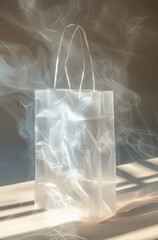 white paper shopping bag with thin smoke and sun light